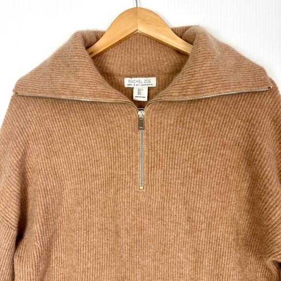 Rachel Zoe 100% 2-Ply Cashmere Quarter Zip Ribbed Sweater Size Large - Picture 4 of 8